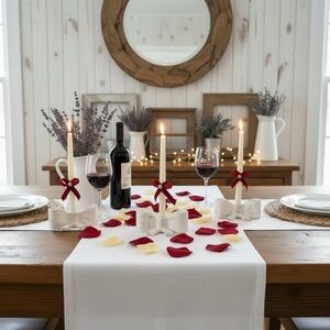 Elegant White Bow Candle Holders (battery operated)with Red bows Accents